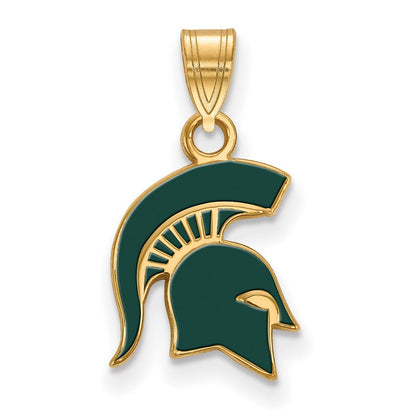 Vergoldet Sterlingsilber Logoart Michigan State University Spartan Klein Emailliert Anhänger