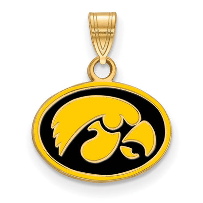 Vergoldet Sterlingsilber Logoart University Of Iowa Hawk Klein Oval Emailliert Anhänger