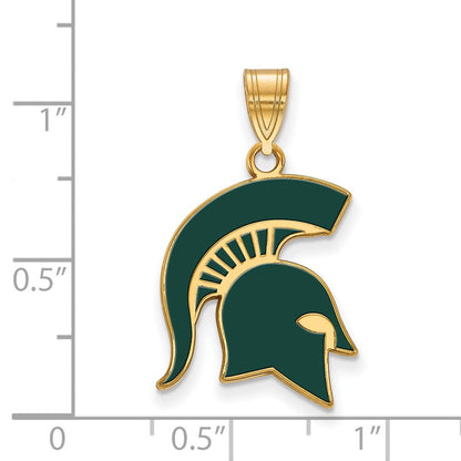Vergoldet Sterlingsilber Logoart Michigan State University Spartan Groß Emailliert Anhänger
