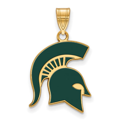 Vergoldet Sterlingsilber Logoart Michigan State University Spartan Groß Emailliert Anhänger