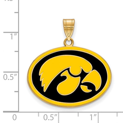 Vergoldet Sterlingsilber Logoart University Of Iowa Hawk Groß Oval Emailliert Anhänger