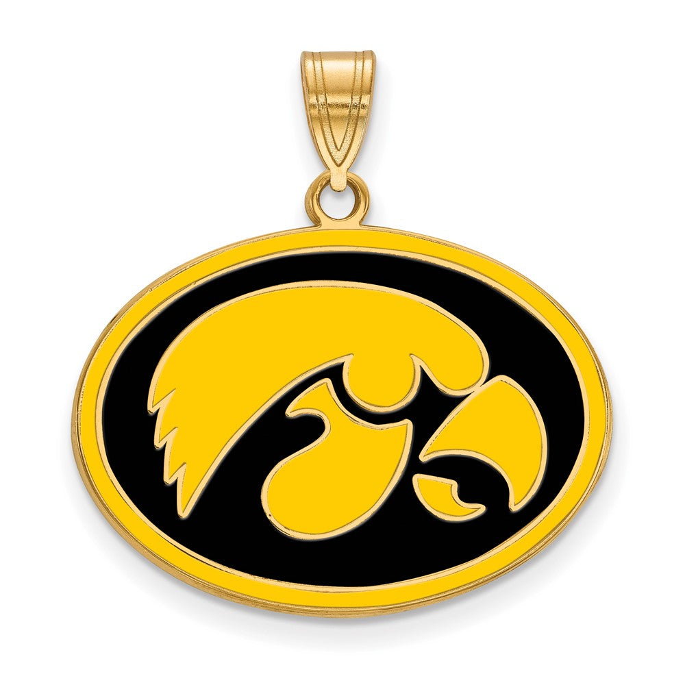 Vergoldet Sterlingsilber Logoart University Of Iowa Hawk Groß Oval Emailliert Anhänger