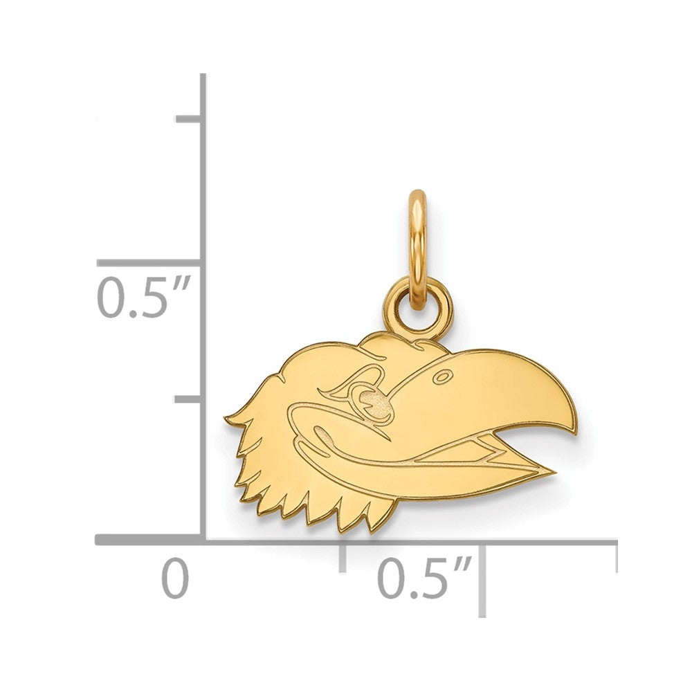 10K Gelbgold Logoart University Of Kansas Jayhawk Extra Klein Anhänger