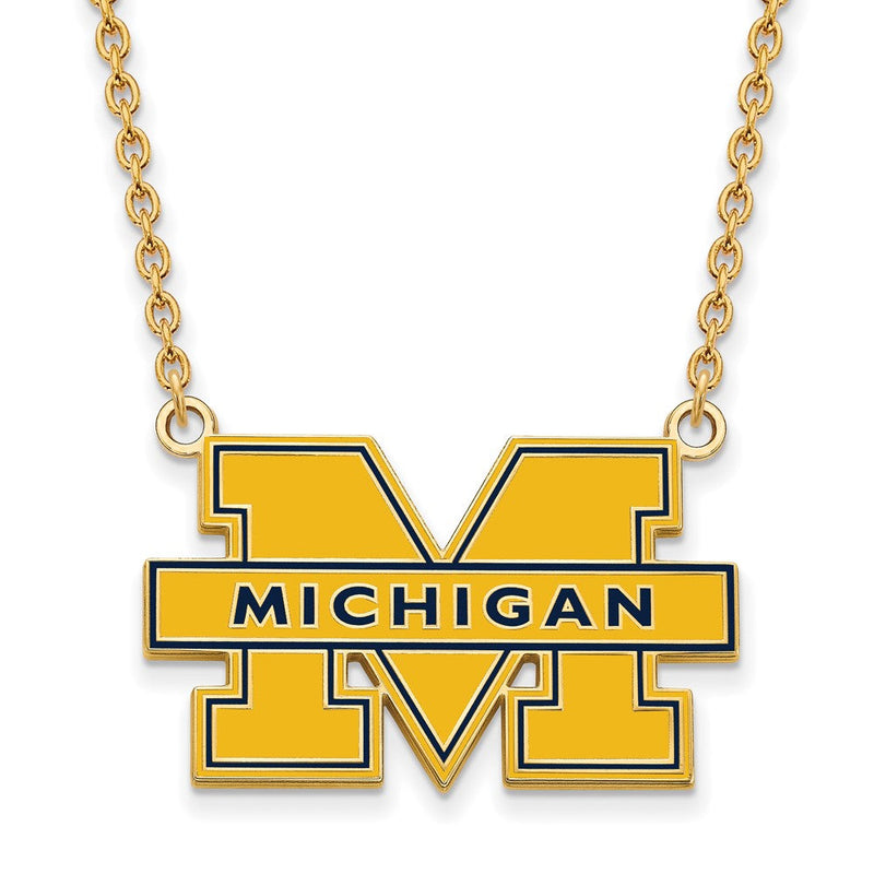 Vergoldet Sterlingsilber Logoart University Of Michigan Buchstabe M Groß Blau Emailliert Anhänger 18 Zoll Halskette