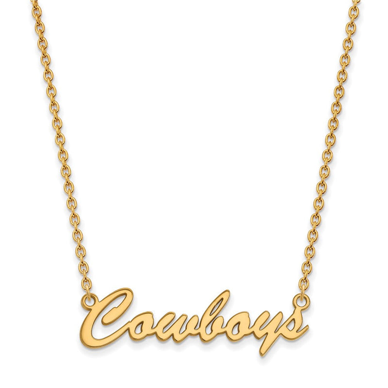 Vergoldet Sterlingsilber Logoart Oklahoma State University Cowboys Schreibschrift Mittel Anhänger 18 Zoll Halskette
