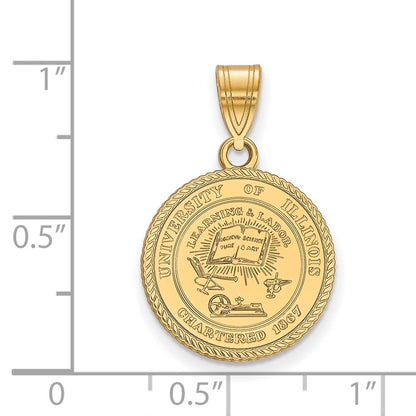 Vergoldet Sterlingsilber Logoart University Of Illinois Mittel Wappen Anhänger