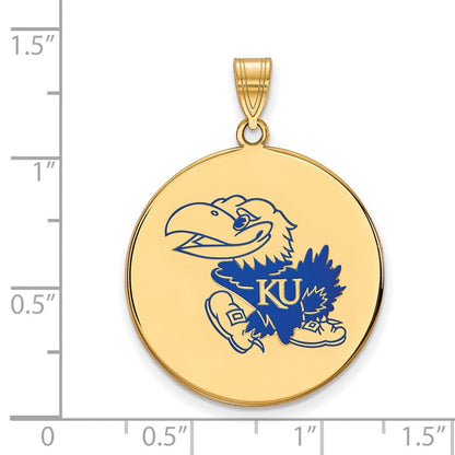 Vergoldet Sterlingsilber Logoart University Of Kansas Jayhawk Extra Groß Emailliert Plättchen Anhänger