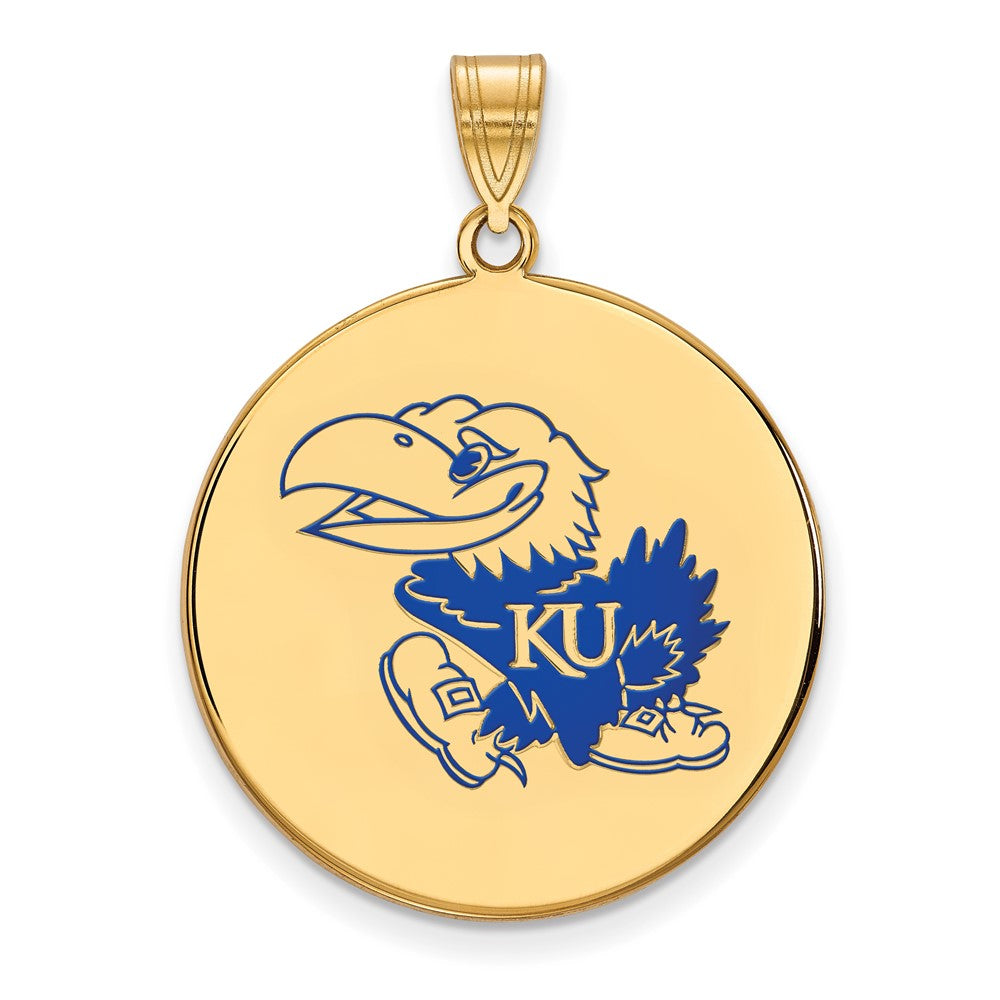 Vergoldet Sterlingsilber Logoart University Of Kansas Jayhawk Extra Groß Emailliert Plättchen Anhänger