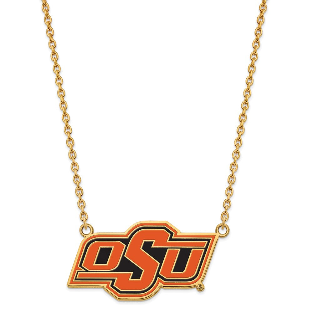 Vergoldet Sterlingsilber Logoart Oklahoma State University O S U Groß Emailliert Anhänger 18 Zoll Halskette
