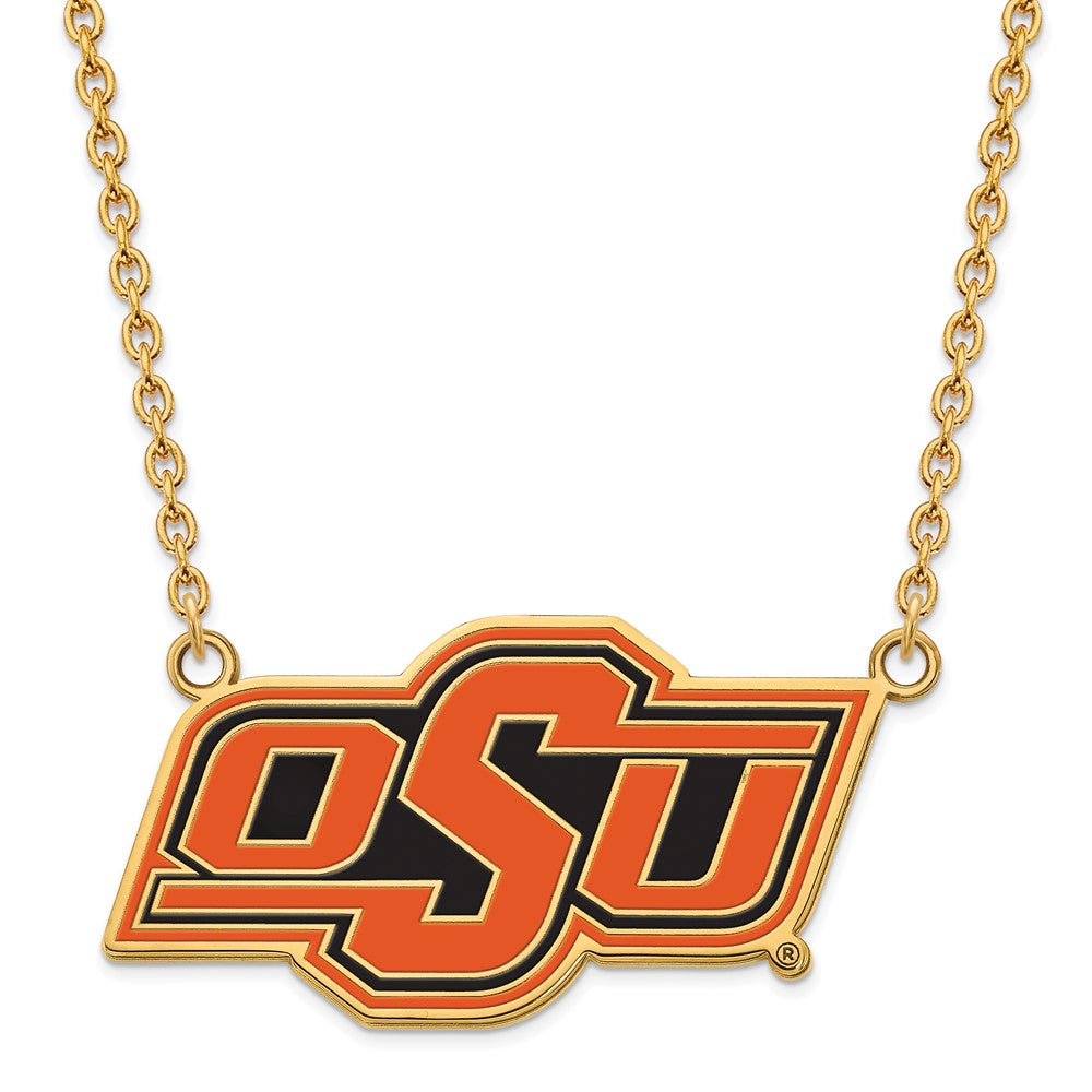Vergoldet Sterlingsilber Logoart Oklahoma State University O S U Groß Emailliert Anhänger 18 Zoll Halskette