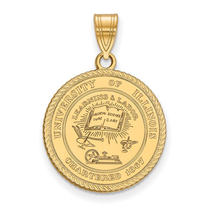 Vergoldet Sterlingsilber Logoart University Of Illinois Groß Wappen Anhänger