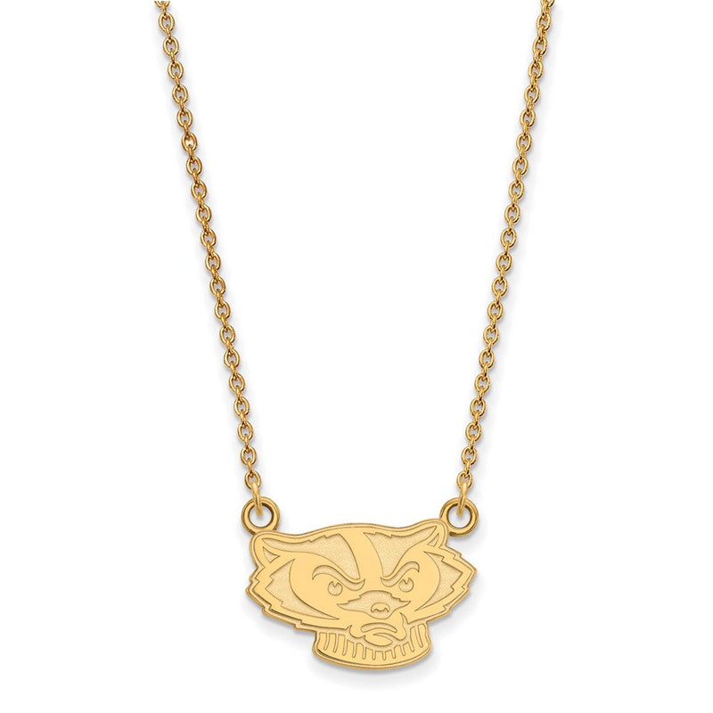 Vergoldet Sterlingsilber Logoart University Of Wisconsin Badger Klein Anhänger 18 Zoll Halskette