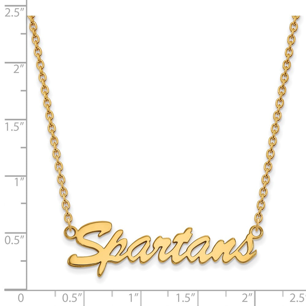 Vergoldet Sterlingsilber Logoart Michigan State University Spartans Schreibschrift Mittel Anhänger 18 Zoll Halskette