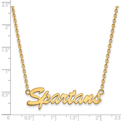 Vergoldet Sterlingsilber Logoart Michigan State University Spartans Schreibschrift Mittel Anhänger 18 Zoll Halskette