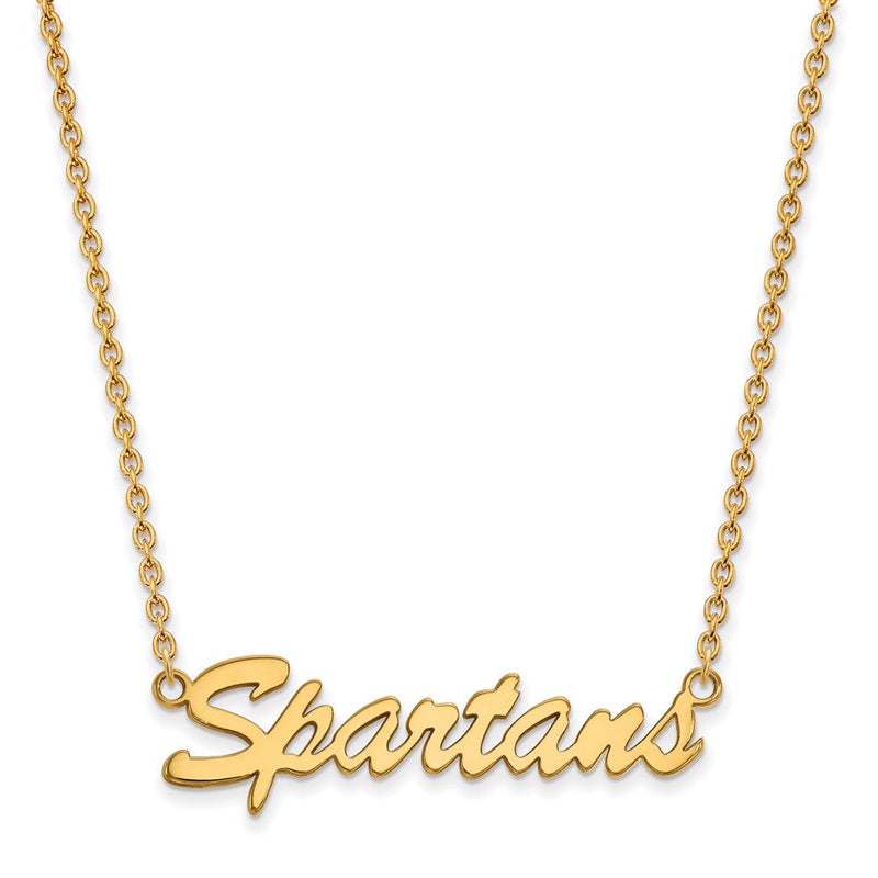 Vergoldet Sterlingsilber Logoart Michigan State University Spartans Schreibschrift Mittel Anhänger 18 Zoll Halskette