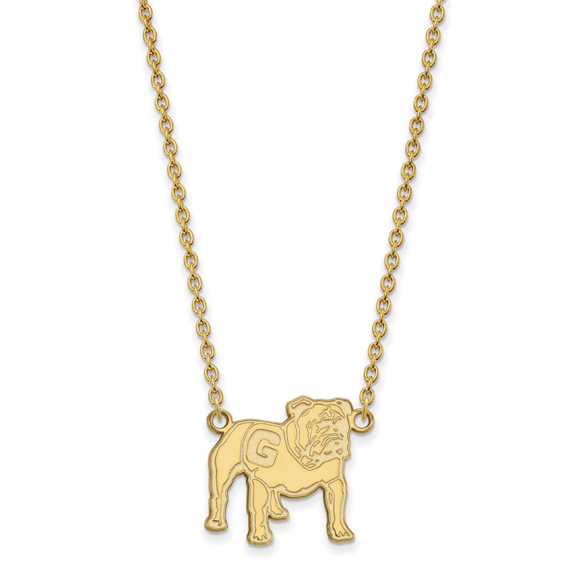 Vergoldet Sterlingsilber Logoart University Of Georgia Bulldog Groß Anhänger 18 Zoll Halskette