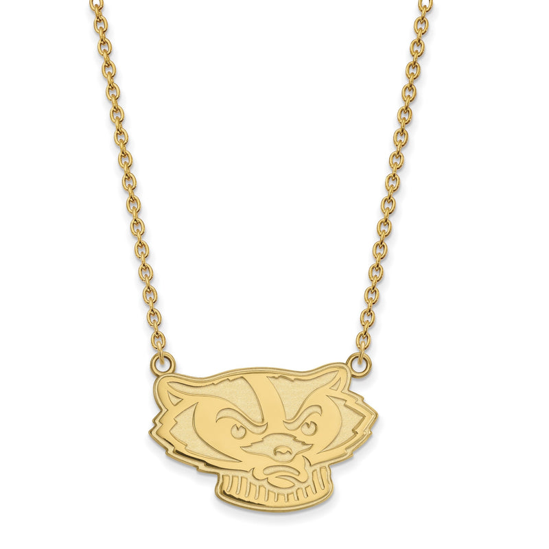 Vergoldet Sterlingsilber Logoart University Of Wisconsin Badger Groß Anhänger 18 Zoll Halskette