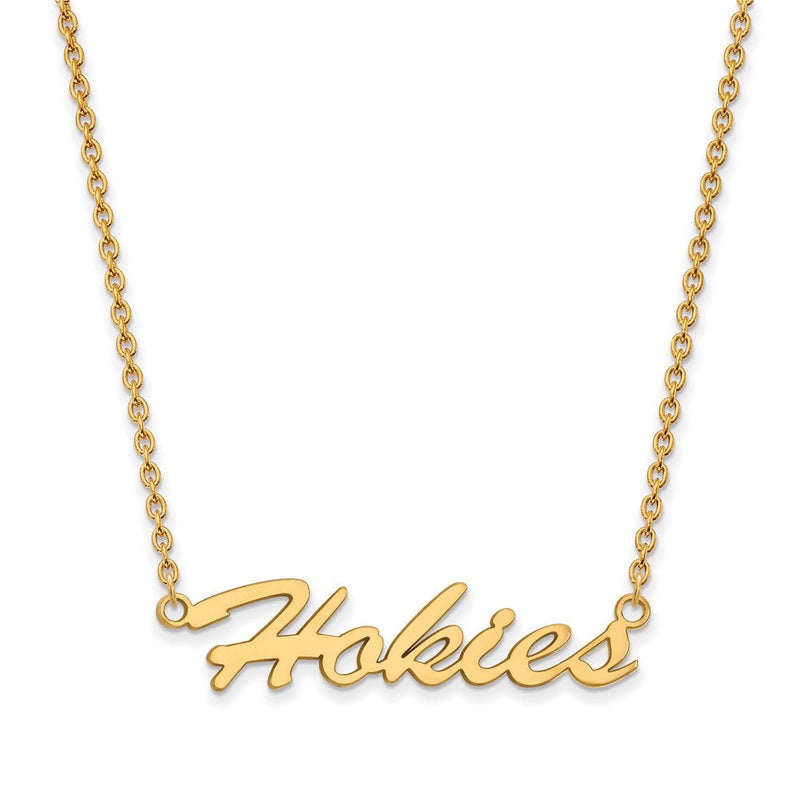 Vergoldet Sterlingsilber Logoart Virginia Tech Hokies Schreibschrift Mittel Anhänger 18 Zoll Halskette