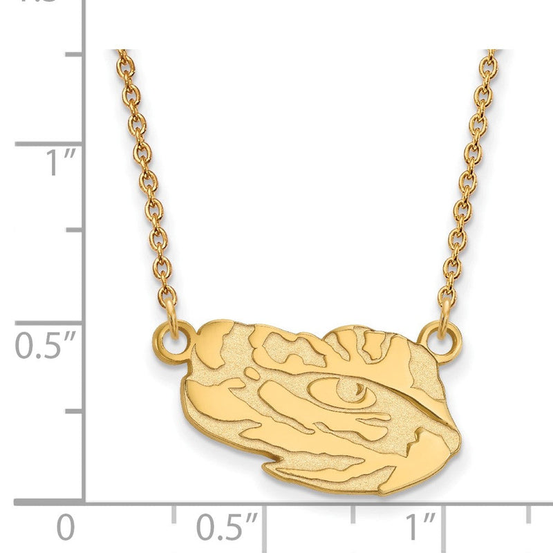 10K Gelbgold Logoart Louisiana State University Tiger Auge Klein Anhänger 18 Zoll Halskette