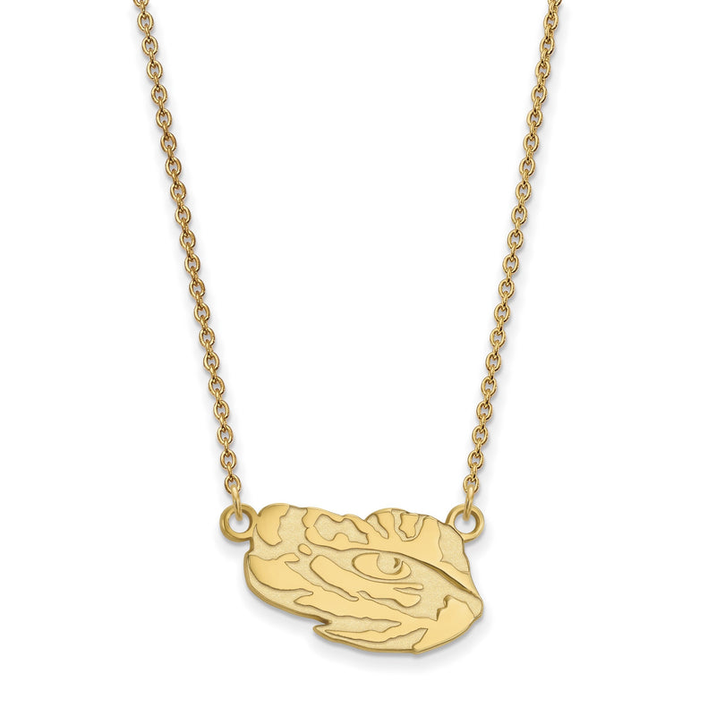 Vergoldet Sterlingsilber Logoart Louisiana State University Tiger Auge Klein Anhänger 18 Zoll Halskette