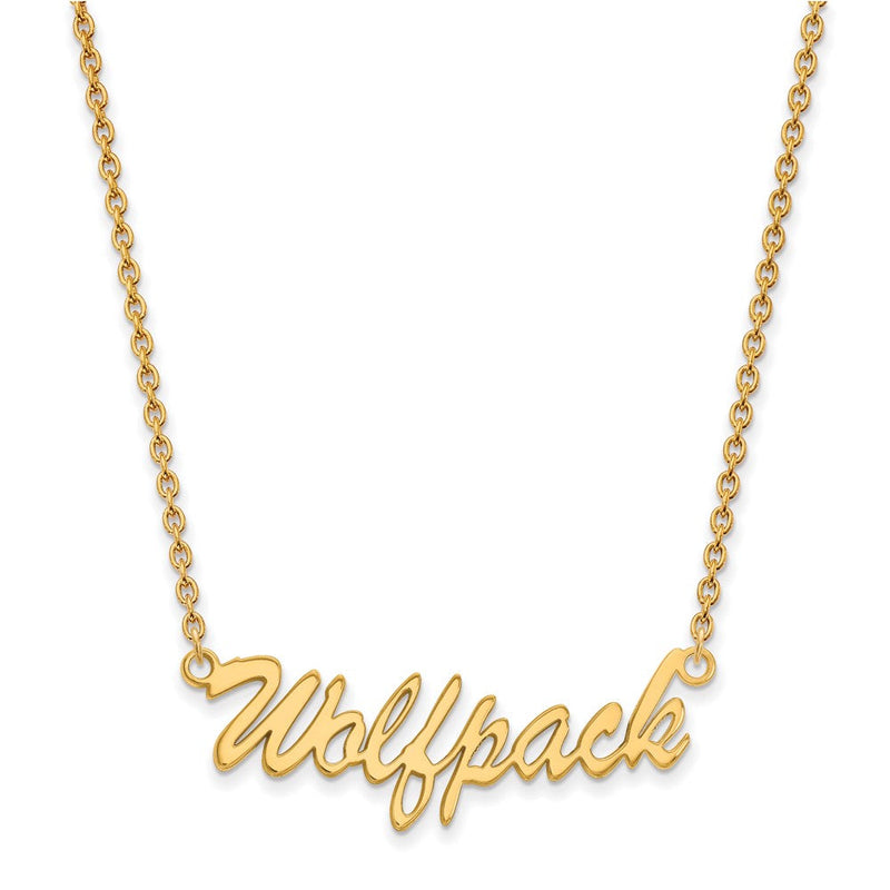 Vergoldet Sterlingsilber Logoart North Carolina State University Mittel Wolfpack Schreibschrift Anhänger 18 Zoll Halskette