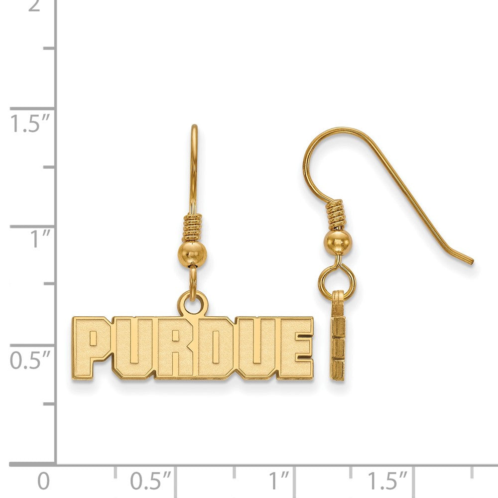 Vergoldet Sterlingsilber Logoart Purdue University Block Type Extra Klein Hängend Draht Ohrringe