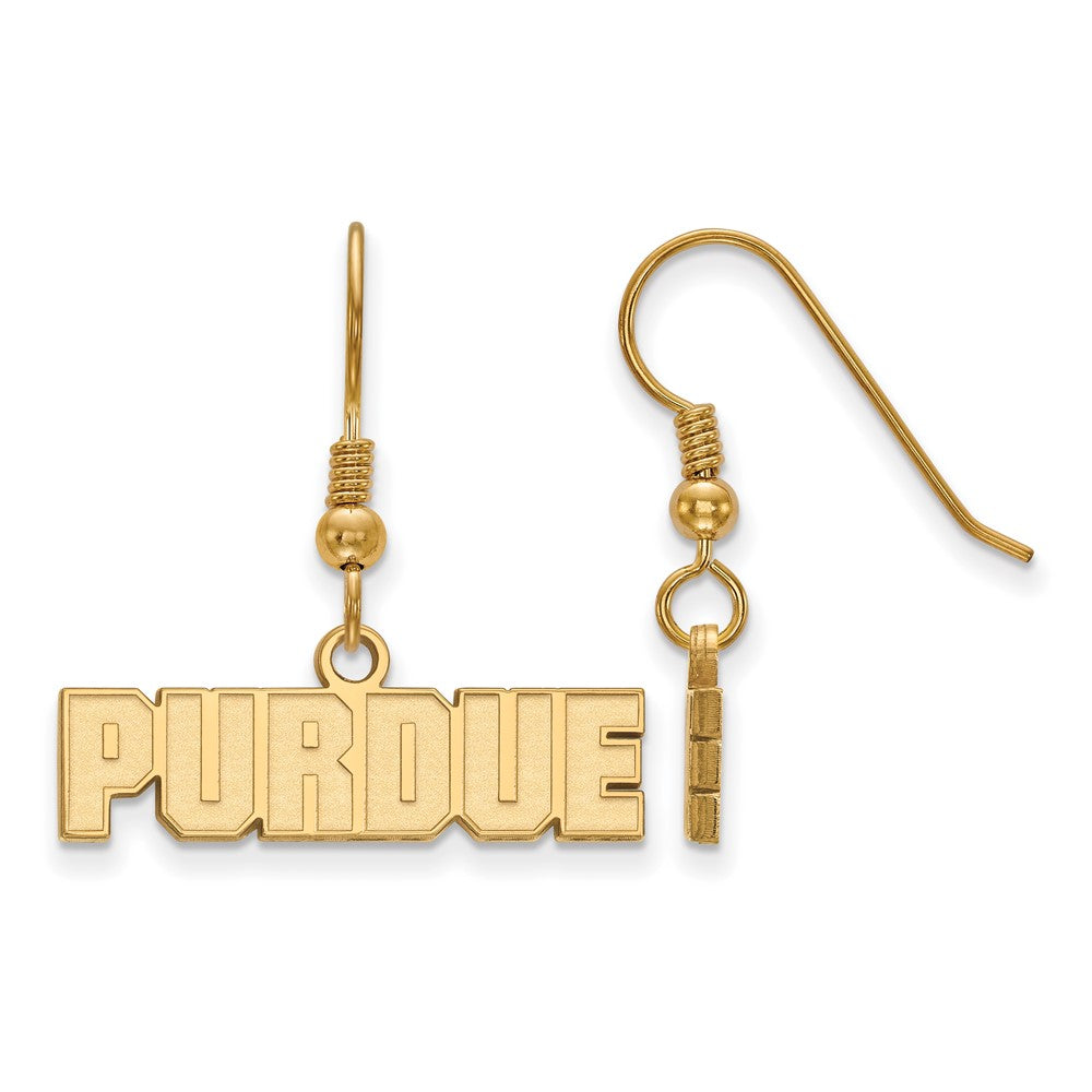 Vergoldet Sterlingsilber Logoart Purdue University Block Type Extra Klein Hängend Draht Ohrringe