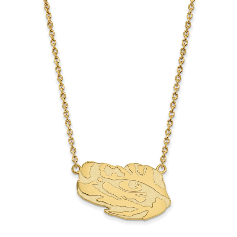 Vergoldet Sterlingsilber Logoart Louisiana State University Tiger Auge Groß Anhänger 18 Zoll Halskette