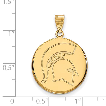 Vergoldet Sterlingsilber Logoart Michigan State University Spartan Groß Plättchen Anhänger