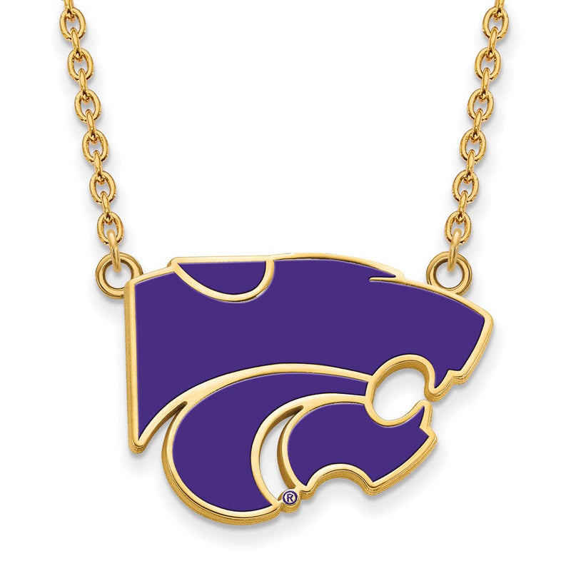 Vergoldet Sterlingsilber Logoart Kansas State University Wildkatze Groß Emailliert Anhänger 18 Zoll Halskette