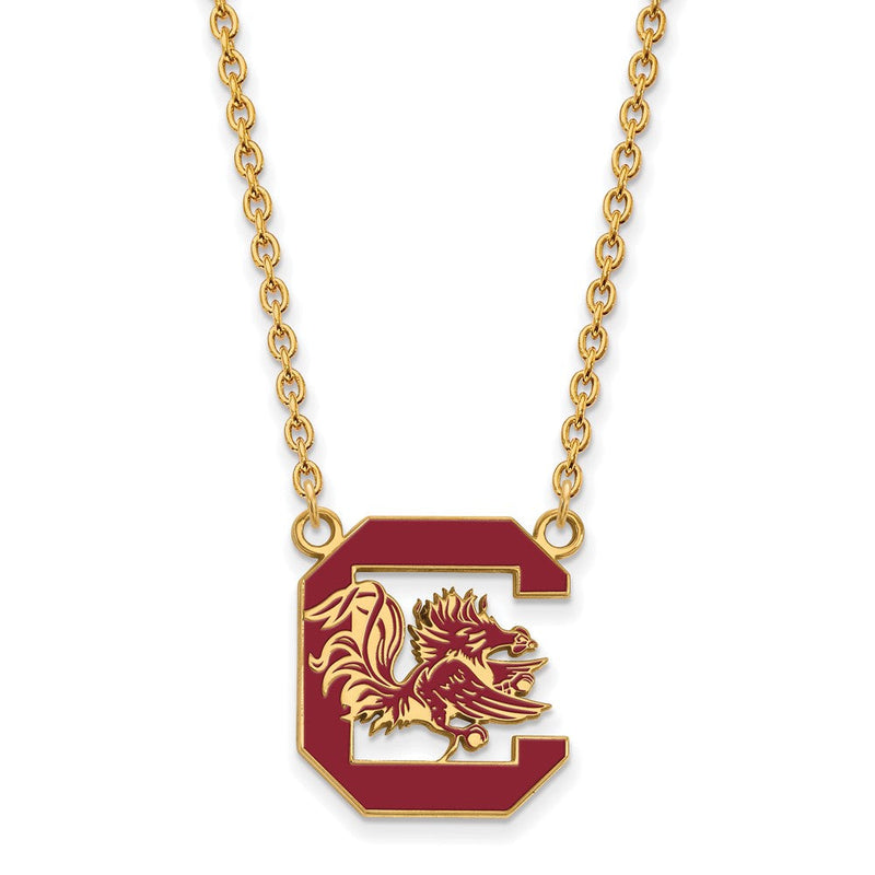 Vergoldet Sterlingsilber Logoart University Of South Carolina Groß Emailliert Anhänger 18 Zoll Halskette