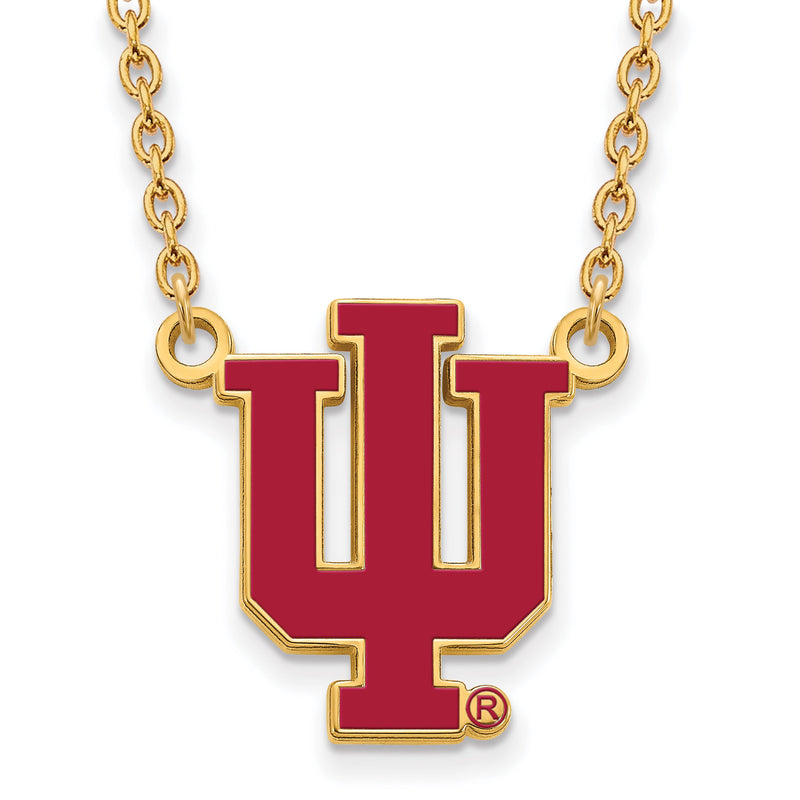 Vergoldet Sterlingsilber Logoart Indiana University I U Groß Emailliert Anhänger 18 Zoll Halskette