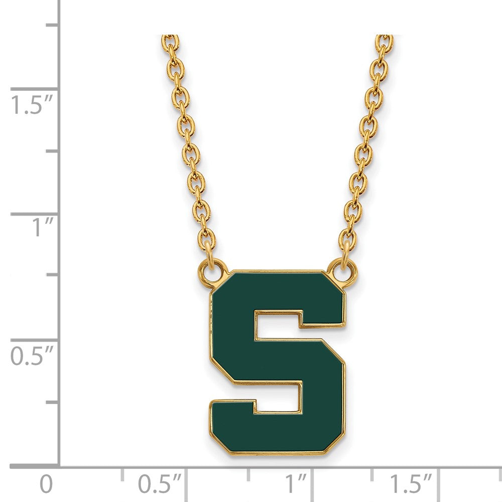 Vergoldet Sterlingsilber Logoart Michigan State University Buchstabe S Groß Emailliert Anhänger 18 Zoll Halskette