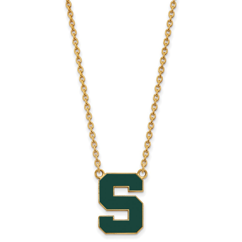 Vergoldet Sterlingsilber Logoart Michigan State University Buchstabe S Groß Emailliert Anhänger 18 Zoll Halskette