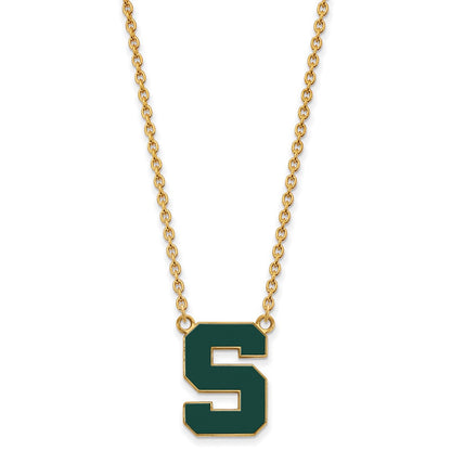 Vergoldet Sterlingsilber Logoart Michigan State University Buchstabe S Groß Emailliert Anhänger 18 Zoll Halskette