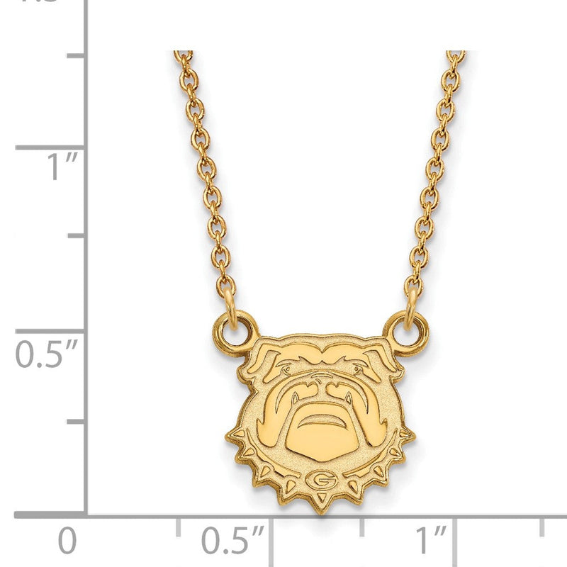 Vergoldet Sterlingsilber Logoart University Of Georgia Bulldog Klein Anhänger 18 Zoll Halskette