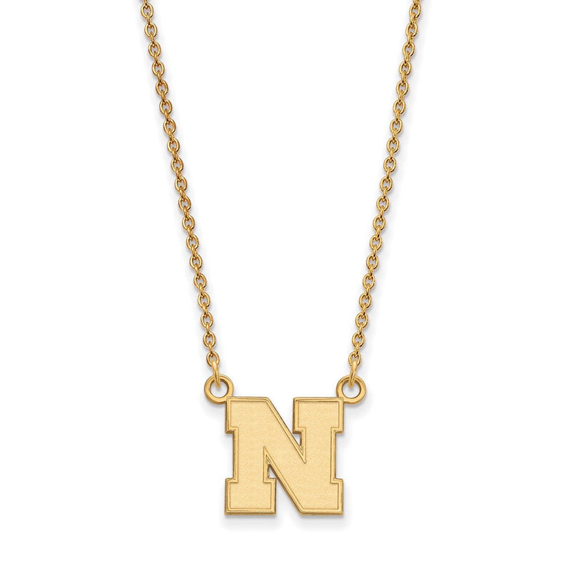 14K Gelbgold Logoart University Of Nebraska Buchstabe N Klein Anhänger 18 Zoll Halskette