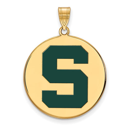 Vergoldet Sterlingsilber Logoart Michigan State University Buchstabe S Extra Groß Emailliert Plättchen Anhänger