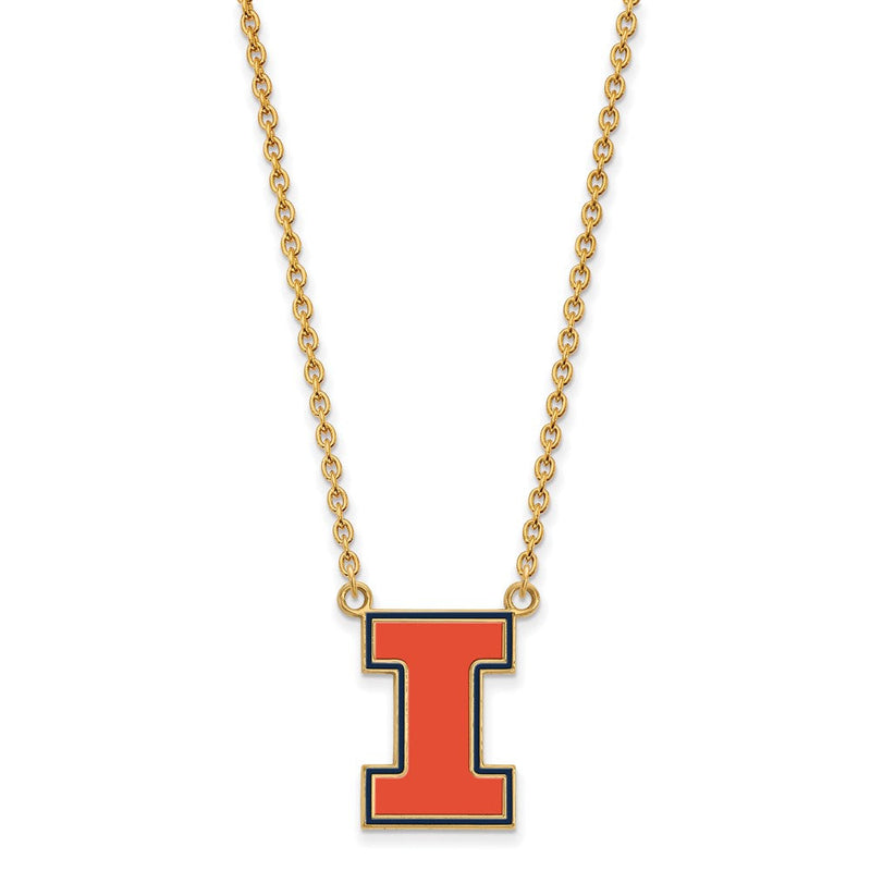 Vergoldet Sterlingsilber Logoart University Of Illinois Buchstabe I Groß Emailliert Anhänger 18 Zoll Halskette