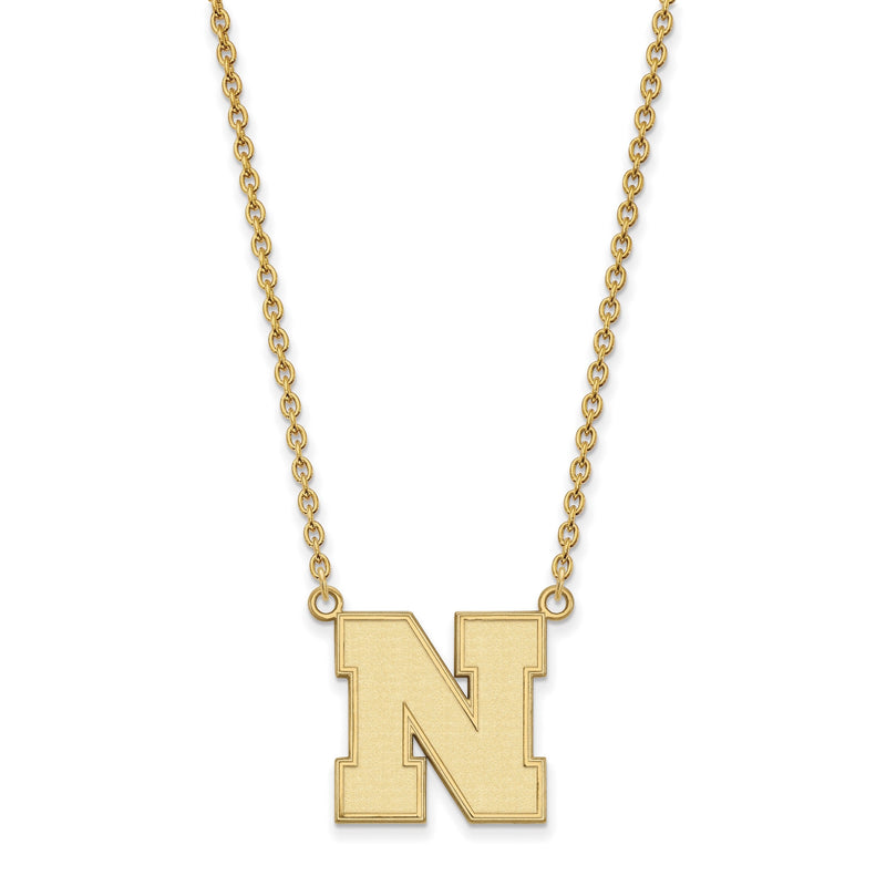 14K Gelbgold Logoart University Of Nebraska Buchstabe N Groß Anhänger 18 Zoll Halskette