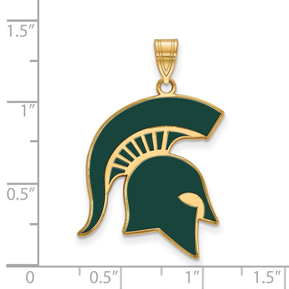 Vergoldet Sterlingsilber Logoart Michigan State University Spartan Extra Groß Emailliert Anhänger