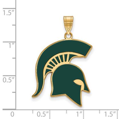 Vergoldet Sterlingsilber Logoart Michigan State University Spartan Extra Groß Emailliert Anhänger