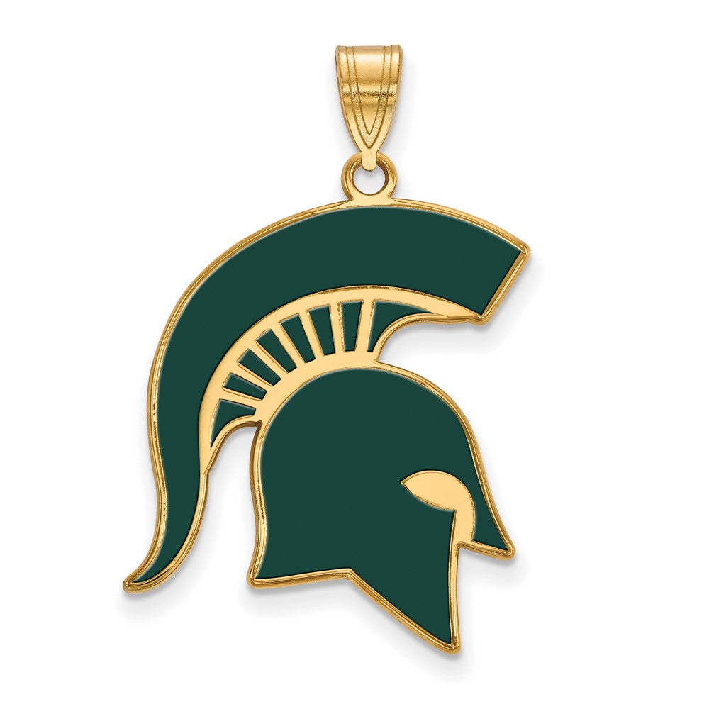 Vergoldet Sterlingsilber Logoart Michigan State University Spartan Extra Groß Emailliert Anhänger