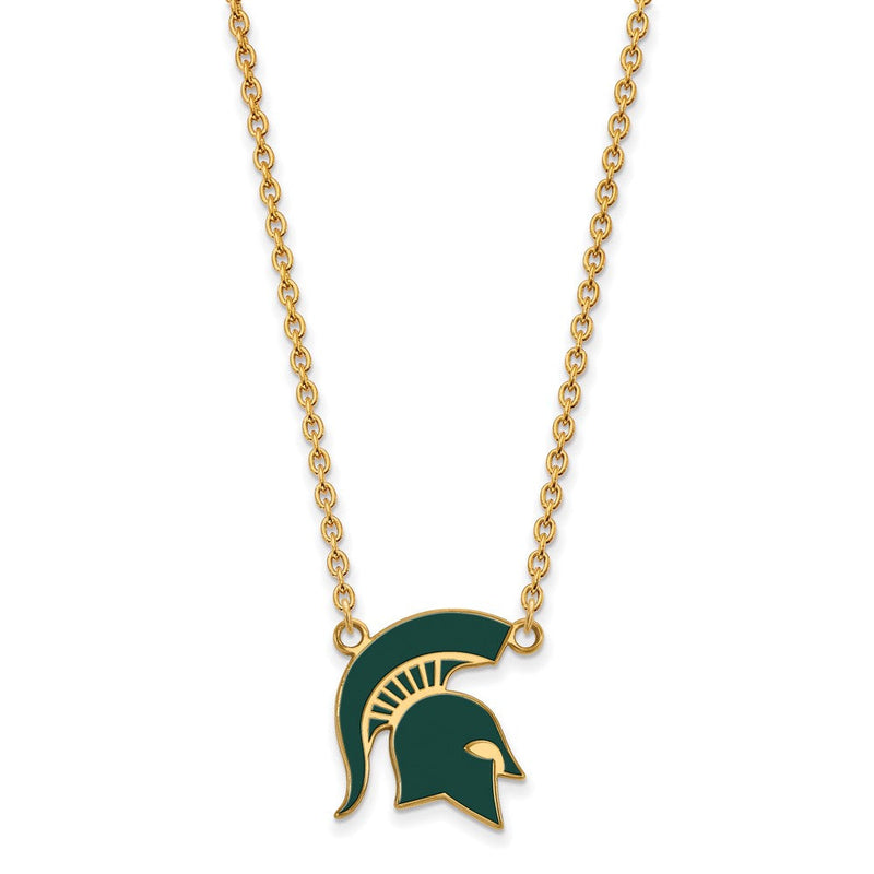 Vergoldet Sterlingsilber Logoart Michigan State University Spartan Groß Emailliert Anhänger 18 Zoll Halskette
