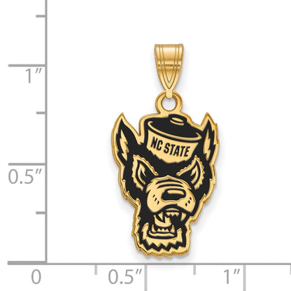 Vergoldet Sterlingsilber Logoart North Carolina State University Wolf Groß Emailliert Anhänger