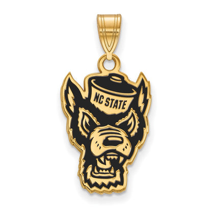 Vergoldet Sterlingsilber Logoart North Carolina State University Wolf Groß Emailliert Anhänger