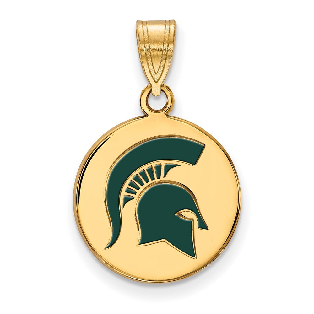 Vergoldet Sterlingsilber Logoart Michigan State University Spartan Mittel Emailliert Plättchen Anhänger