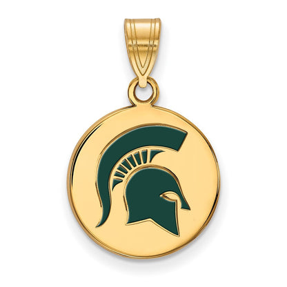 Vergoldet Sterlingsilber Logoart Michigan State University Spartan Mittel Emailliert Plättchen Anhänger