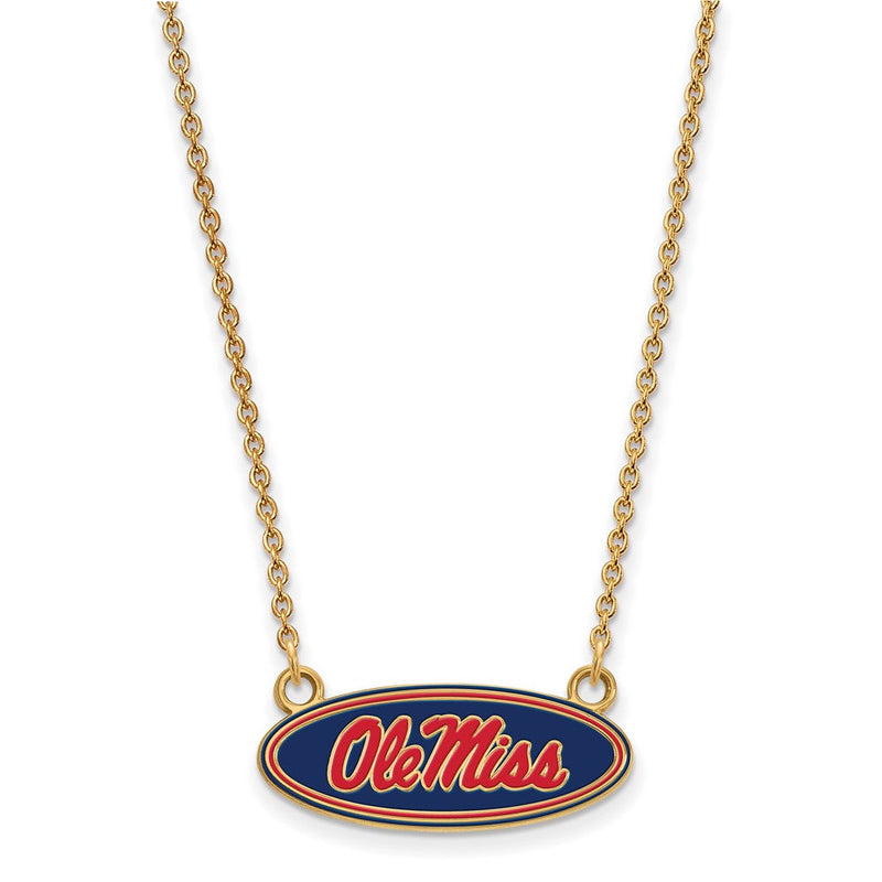 Vergoldet Sterlingsilber Logoart University Of Mississippi Ole Miss Klein Emailliert Oval Anhänger 18 Zoll Halskette