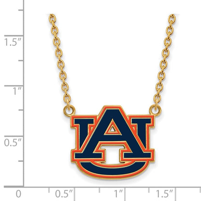 Vergoldet Sterlingsilber Logoart Auburn University Groß Emailliert Anhänger 18 Zoll Halskette